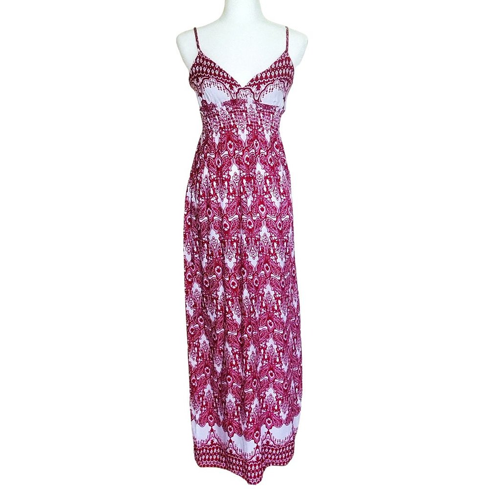 love...ady NWOT Smocked Empire Waist Maxi Dress Red White Women's Small
